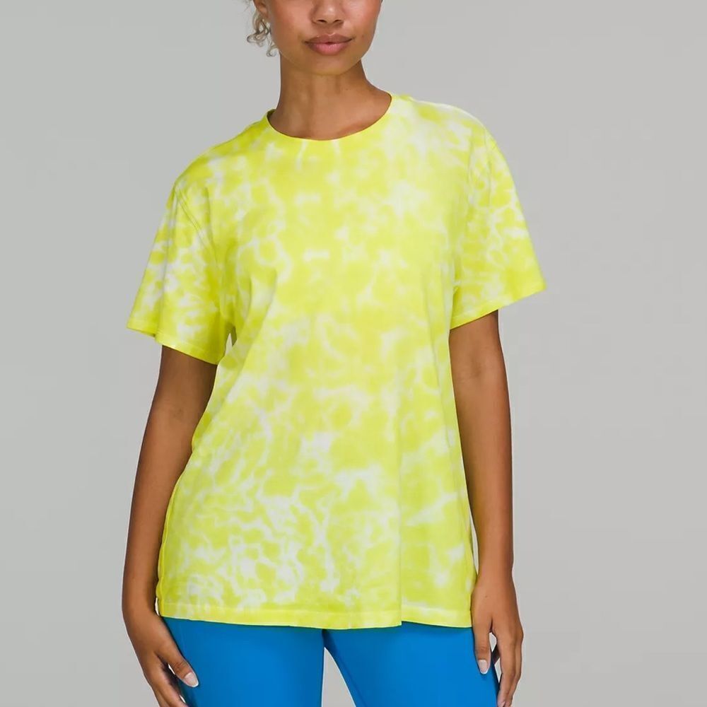 NWT New LULULEMON ALL YOURS TEE Tie Dye Neon Yellow White MAR5 Sz 4 6